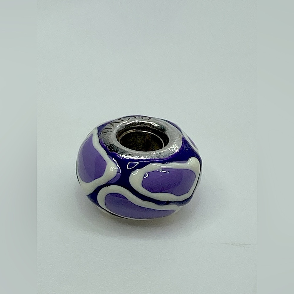 Bacio Italy 925 Sterling Silver Purple & White Murano Glass Bead Charm | OS